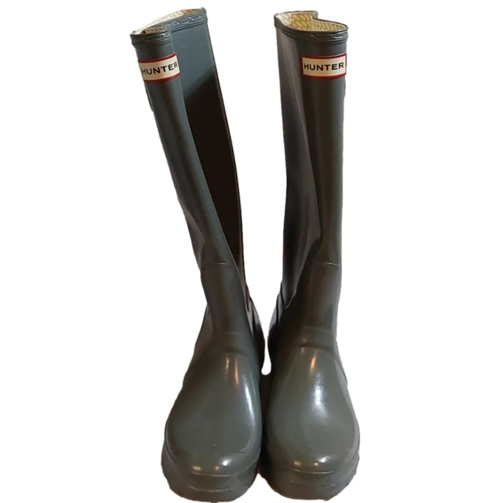 HUNTER ORIGINAL TALL RAIN BOOTS IN GLOSS GRAY -W23616‎  SIZE 6M NWOT